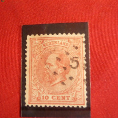 Timbru 10 Centi 1872 Olanda ,rosu ,dant. ,stamp.