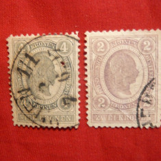 2 valori: 2 Kor.violet si 4 Kor. verde -seria Uz. 1899 Austria ,stamp.