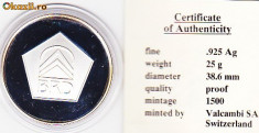 BRD medalie JUBILIARA argint 25 gr,925/1000,cu certificat,a 5-a aniversare banca BRD 1990-1995 foto