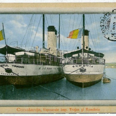 1753 - CONSTANTA, ships TRAIAN & ROMANIA - old postcard - used - 1913