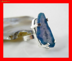 RSP10 - Superb Inel placat cu argint cu piatra de Agata Geode - ICY BLUE GEODE AGATE - destul de mare! TRANSPORT 2 LEI IN CAZUL PLATII IN AVANS!! foto
