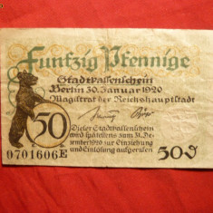 Bancnota locala -notgeld 50 Pf Berlin 1920 Germania