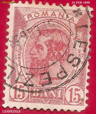 1893 1898 CAROL I spic 15 b. rosu stampilat LESPEZILE ( PG10 tip I ) !!! foto