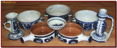 Ceramica albastra de Corund - Colectie de 34 obiecte vechi, pictate manual, arta traditionala, ceramics folk art foto