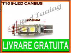 BEC LED LEDURI TYPER - T10 W5W 9 SMD - POZITIE, PLAFONIERA, NUMAR - CANBUS - ALB foto