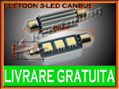 BEC LED LEDURI TYPER - C5W SOFIT FESTOON - 36mm 3 SMD - PLAFONIERA, NUMAR - CANBUS FARA EROARE DE BEC ARS - CULOARE ALB foto