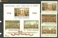 Romania 1968 - PICTURA MAREA UNIRE, serie si colita nestampilata AC72 foto