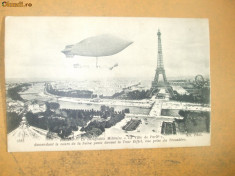 Carte postala dirijabil zeppelin Paris tour Eiffel Sena Seine Trocadero foto