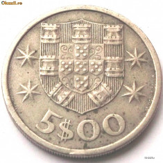 PORTUGALIA 5 ESCUDOS ( 5$00 ) 1964, 7 gr. 24,5 mm, MAI RARA **