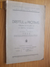 DREPTUL DE PROTIMIS - Dreptul Romanesc - Aurel Cazacu - Iasi, 1937, 143 p. foto