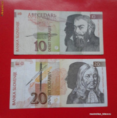 Lot 2 bancnote Slovenia 10 tolarjev 1992 20 tolarjev 1992 foto