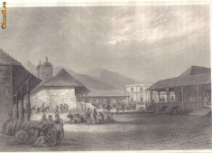 Gravura originala - sec. XIX - Peisaj - Piata in Granada - Nicaragua foto
