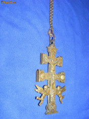 CRUCIFIX ,ORIGINAL,FOARTE VECHI ,MASIV,MARE pentru gat ,cu lant,ANTIC,Antichitate foto