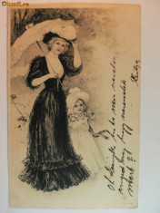 ILUSTRATA ROMANTICA LITOGRAFIE - MODA FEMININA ANUL 1902 - PALARII ,UMBRELUTA foto