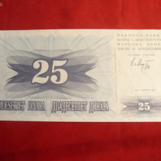 Bancnota 25 Dinari 1992 Bosnia si Hertegovina , cal.NC