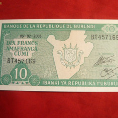 Bancnota 10 Franci Burundi 2005 , cal.NC