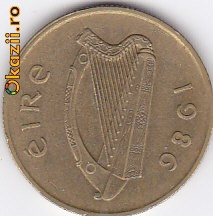 Moneda Irlanda 20 Pence 1986 - KM#25 VF foto
