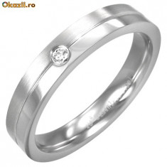 Stainless Steel/ Inox Band Ring Cubic Zirconia - Marime US 6 foto