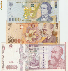 ROMANIA - Lot 3 bancnote / 1994 - 1996 foto