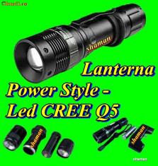 Lanterna Zoom Led Cree Q5 Vanatoare Lupa Acumulator Baterii Power Style Police Militara Profesionala Tactica 500 Lumeni Duraluminiu Tratat Waterproof foto