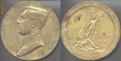 Medalie 1910 Belgia Regalitate regele Albert foto