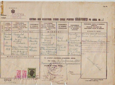 A98 Acte Extras Stare Civila Oradea 1939 foto