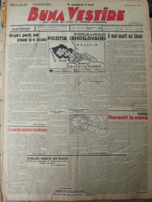 Buna Vestire , ziar legionar , nr. 324 , 6 aprilie 1938 foto