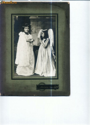 A FOTO CABINET 90 Gigica si Elisa -25 oct 1909 Galatz(Galati) foto