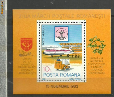 Romania 1983 - ZIUA MARCII POSTALE. AVION ROMBAC 1-11, colita MNH, F163 foto