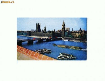 CP178-49 Parlamentul si podul Westminster Londra-circulata1965 foto