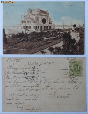 Constanta , Cazinoul , Portul si Parcul , circulata , 1913 , stare excelenta foto