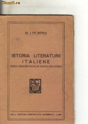 I Fr Botez - Istoria literaturii italiene foto