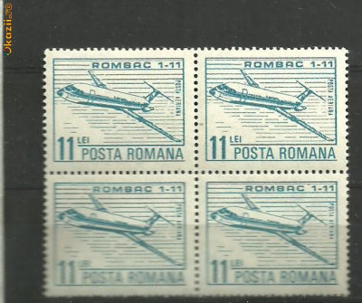 Romania 1983 - POSTA AERIANA AVION ROMBAC 1-11, timbru MNH in BLOC DE 4, R7 foto