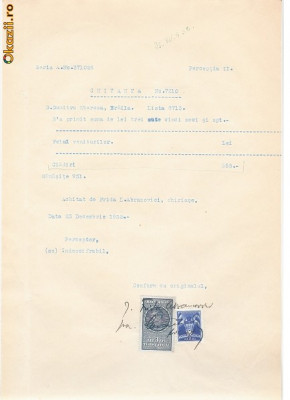 08 Document vechi fiscalizat -Braila-Chitanta-1932-Abramovici... foto