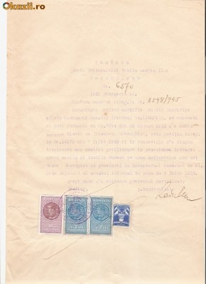 47 Document vechi fiscalizat -Braila -1935 -Certificat Nr.6570 foto