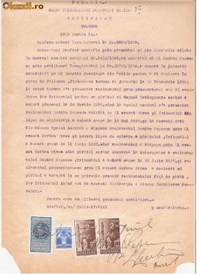 26 Document vechi fiscalizat -1939 -Braila - Certificat Nr.9289 foto