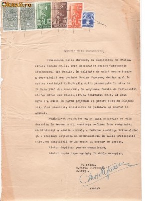 42 Document vechi fiscalizat -Braila- Curte Apel Galati -1940 foto