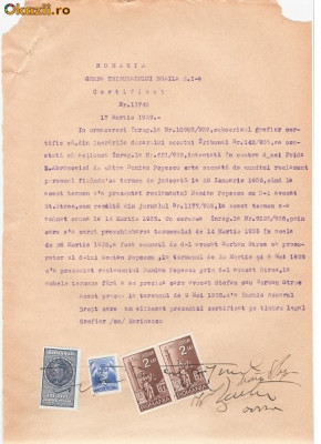 23 Document vechi fiscalizat -1939 -Braila - Certificat Nr.11740 foto