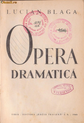 Lucian Blaga / OPERA DRAMATICA - editie 1942 foto