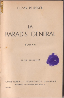 Cezar Petrescu / La Paradis General (1942-ed.definitiva) foto