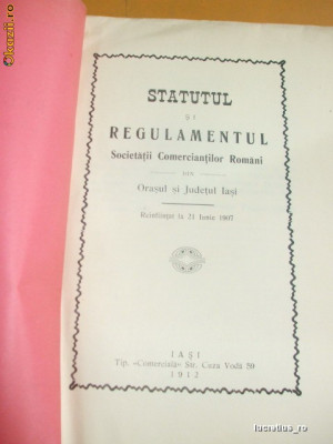 Statut-Soc. Comercianti-oras si jud. IASI-1912 foto