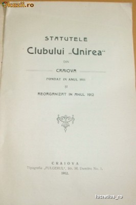 Statut-Clubului UNIREA-Craiova-1912 foto