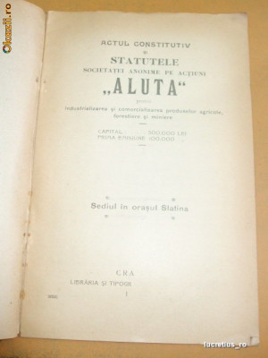 Statut- Soc. ALUTA produse agricol-Slatina-1912 foto