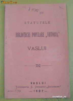 Statut-Bibliotecei Populare VIITORUL-Vaslui=1907 foto