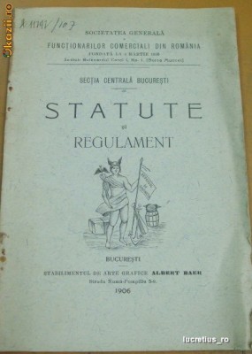 Statut-Soc.Functionari-Publici-Bucuresti-1906 foto