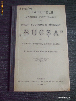 Statut-Banca Populara Bucsesti-Bacau-1906 foto