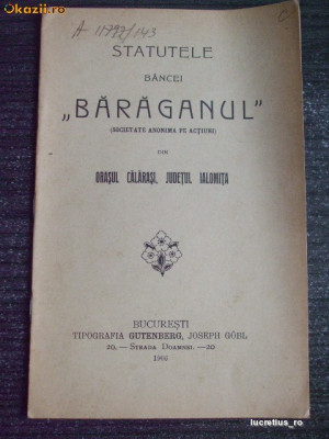 Statut-Banca BARAGANUL-Calarasi-Ialomita-1906 foto