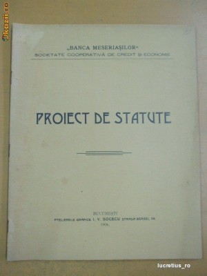 Statut-BANCA MESERIASILOR-Bucuresti-1904 foto