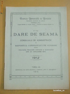 Banca Generala a GORJULUI-Tg-Jiu-1913 foto