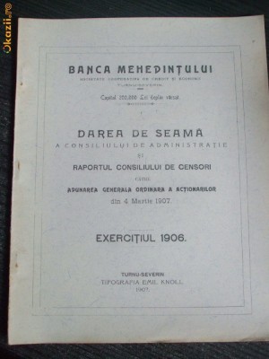 Statut- Banca MEHEDINTULUI-Turnu Severin-1907 foto